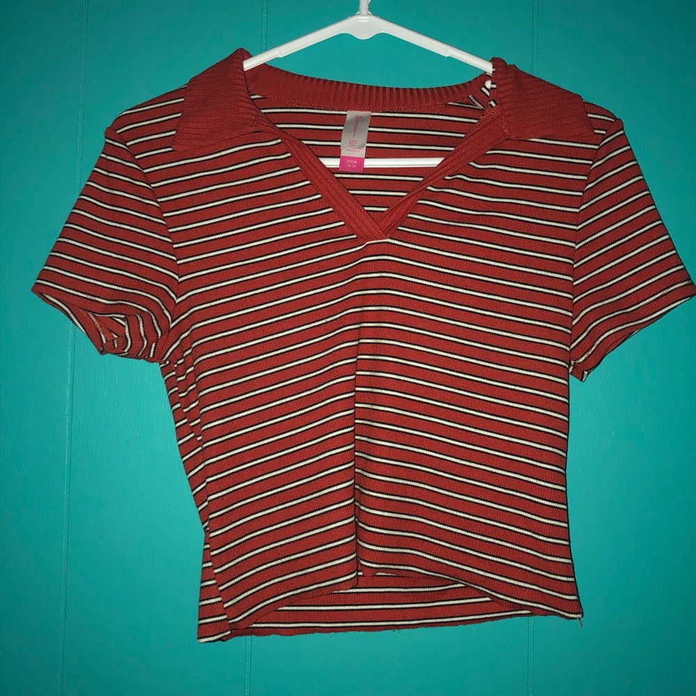 white and orange stripped crop top